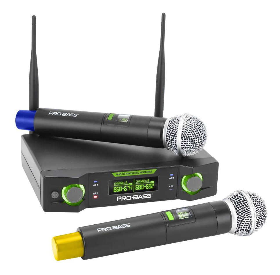 Micrófono Inalámbrico Doble Probass Uf 224 Multi Frecuencia