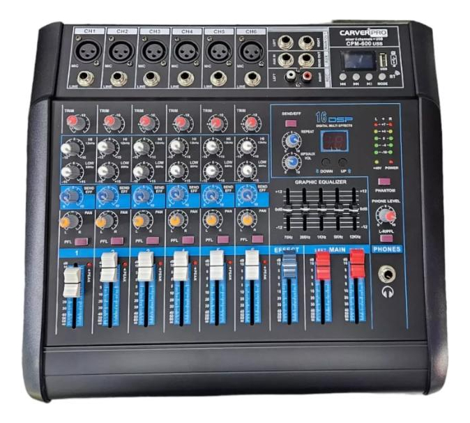 Consola Power Mixer 6ch Bt/mp3 Carver Pro Cpm-600